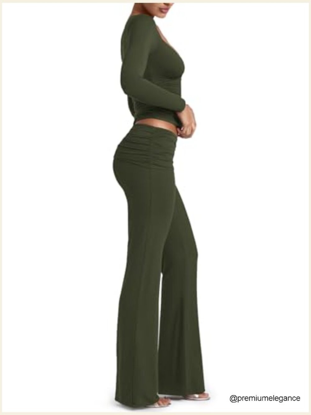 2 Piece Lounge Set Long Sleeve Crop Top Flare Pants Tracksuit - Picture 4 of 7